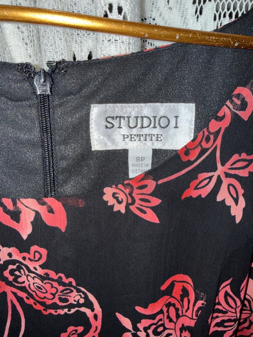 Studio I Black Midi Dress with Red Floral Print - Picture 2 of 6